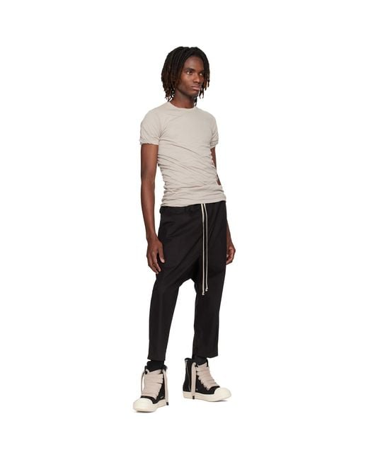 Rick Owens Black Temple Drawstring Cropped Trousers for men