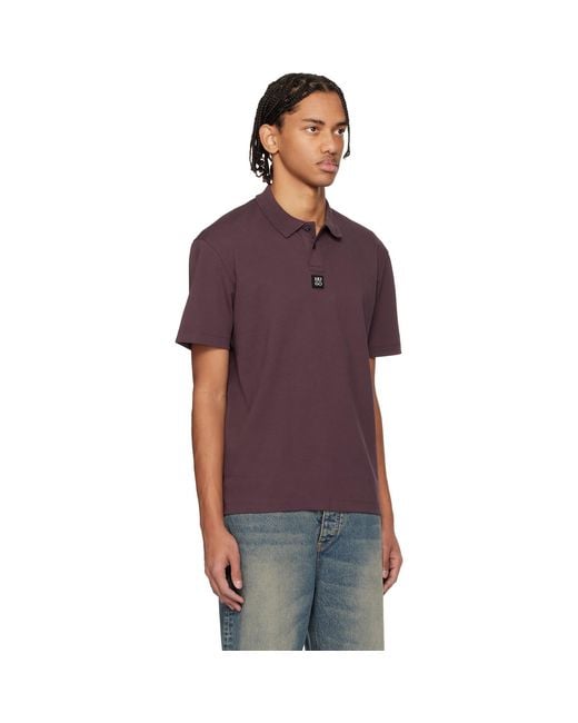 HUGO Purple Burgundy Stacked-Logo Interlock Cotton Polo for men