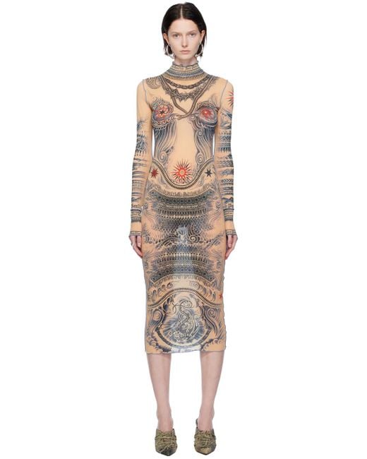 Jean Paul Gaultier Gray Sun Tattoo Printed Stretch-jersey Midi Dress