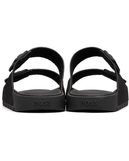 Boss Black Twin-Strap Branded Buckle Slides for men