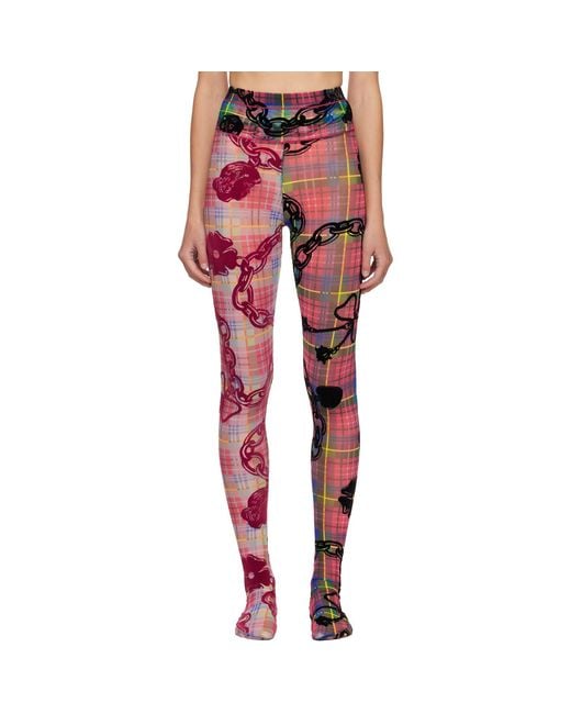 Chopova Lowena Red Tartan Chain Mesh Leggings