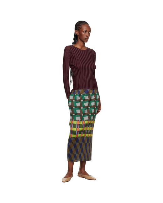 Pleats Please Issey Miyake Red Burgundy Rib Pleats January T-Shirt