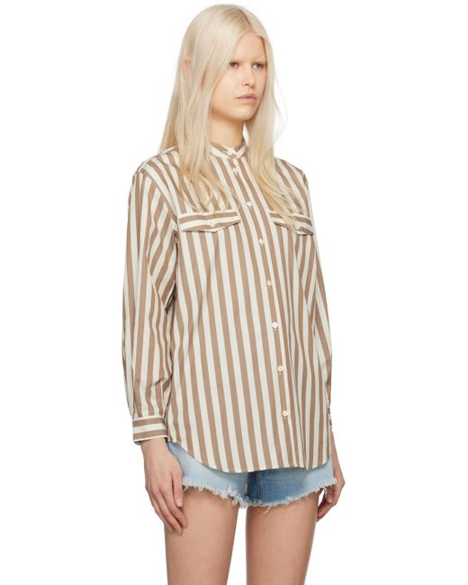 FRAME ホワイト&ブラウン Femme ポケットシャツ Multicolor