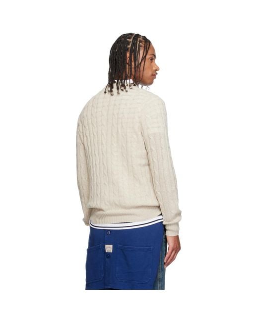 Polo Ralph Lauren White 'The Iconic Cable-Knit' Cashmere Sweater for men