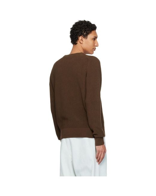 Merz B. Schwanen Brown Sturdy Ribbed Cotton Sweater for men