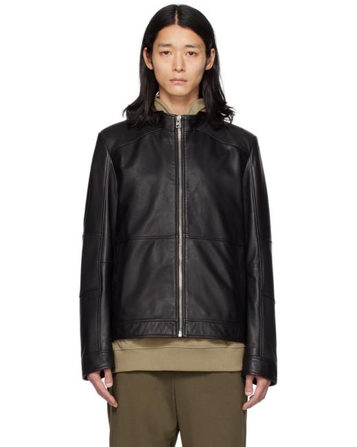 HUGO Black Slim-fit Leather Jacket for men