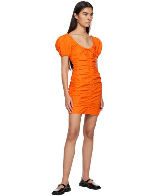 Ganni Orange Puff Sleeve Minidress