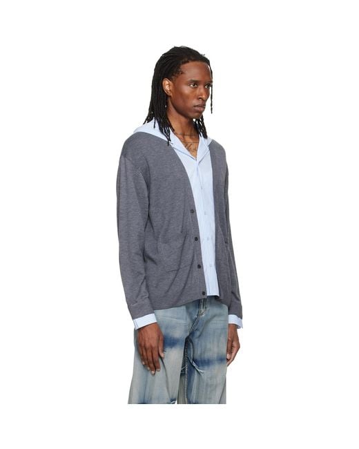 we11done Blue Hooded Shirt-Layered Cardigan for men