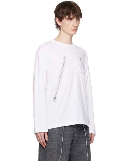 MM6 by Maison Martin Margiela White Rasterised Zip Long Sleeve T-shirt for men