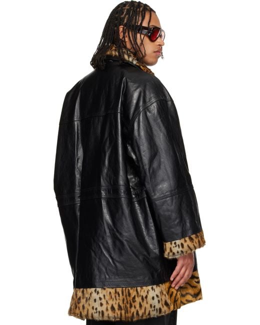 Martine Rose Black Tan Leopard Reversible Leather Coat for men