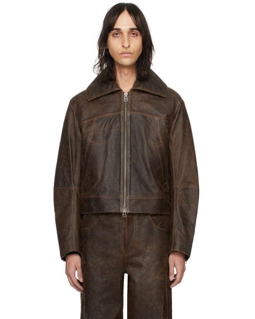 Eckhaus Latta Brown Hide Leather Jacket for men