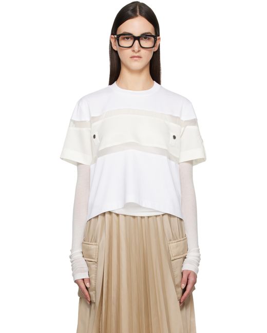 Sacai ホワイト Mix ナイロンツイル コットンジャージ Tシャツ White