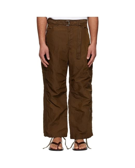 Sacai Brown Treated Nylon Twill Cargo Pants for men