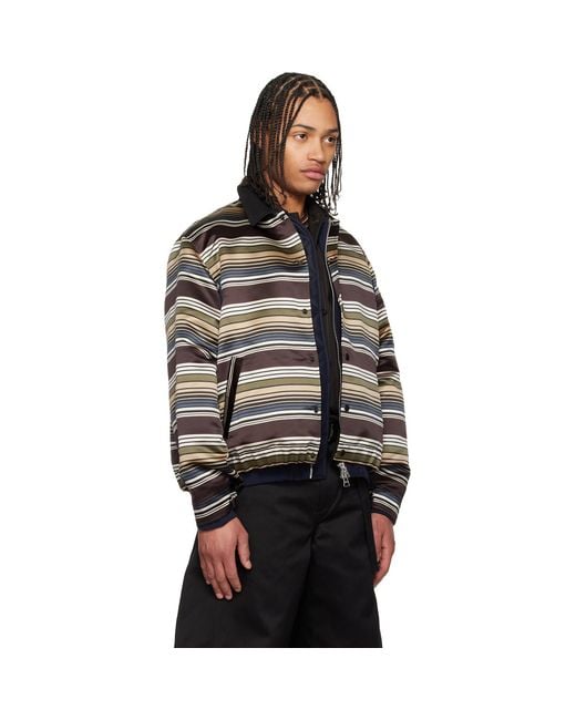 Sacai Black Horizontal Stripe Blouson Bomber Jacket for men