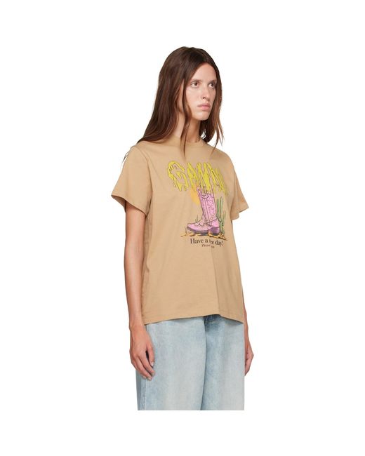 Ganni Multicolor Basic Cotton Jersey Western Boot T-Shirt