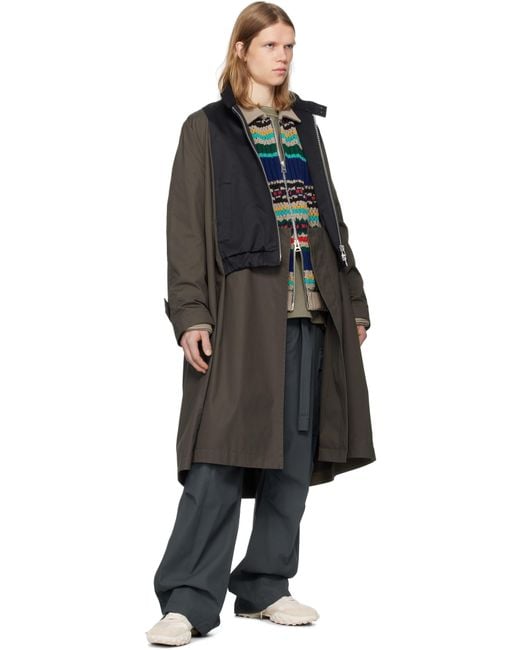 メンズ Sacai カーキ＆ネイビー Cotton Chino X Gabardine コート Black
