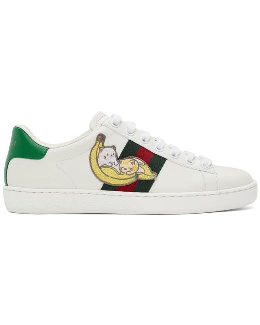 Gucci Leather Bananya Ace Sneakers in White | Lyst UK
