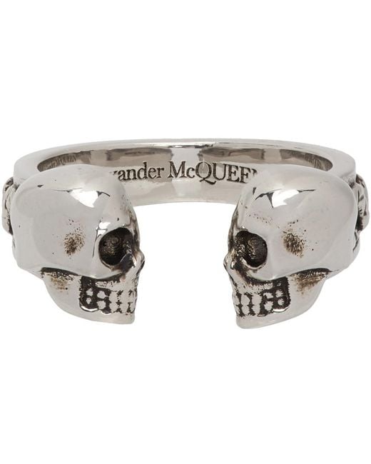 Alexander McQueen Twin Skullsserpent Ring in Metallic for Men | Lyst