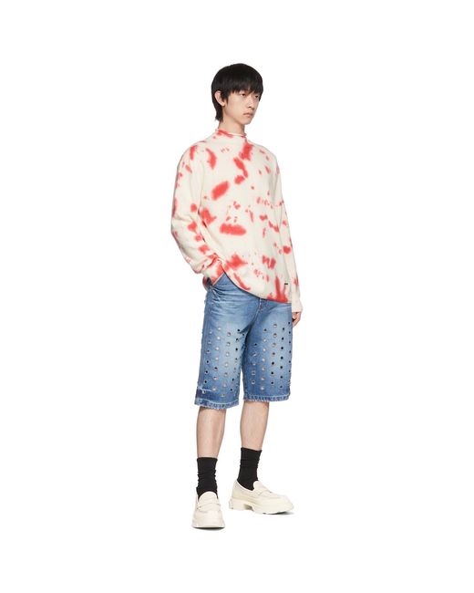 we11done Blue Denim Cut-Out Shorts for men