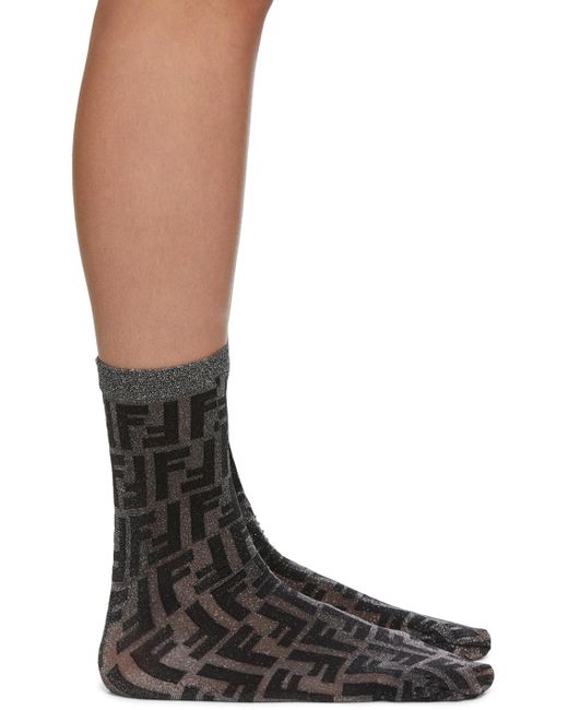Fendi Short Lurex Socks in Black | Lyst