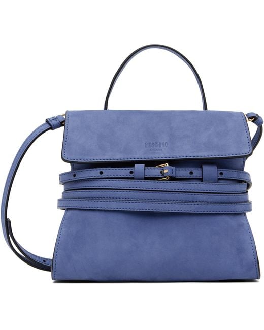 Petit Sac 'Tie Me' Bleu Marine En Suède Moschino en coloris Blue