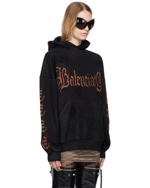 Balenciaga Black Printed Hoodie Sweatshirt