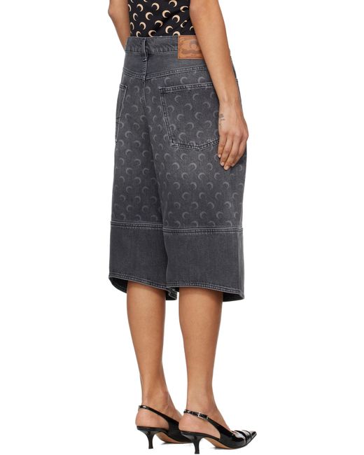 MARINE SERRE Black Moon Laser Denim Shorts