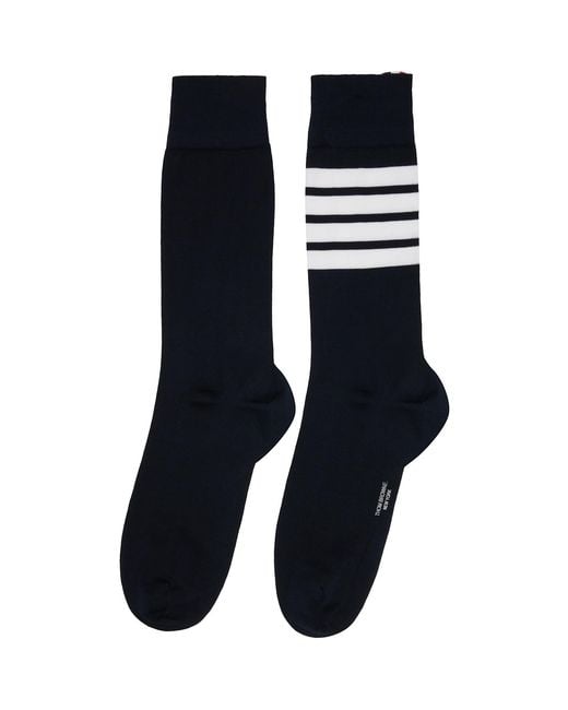 Thom Browne Black Cotton 4-Bar Mid Calf Socks for men