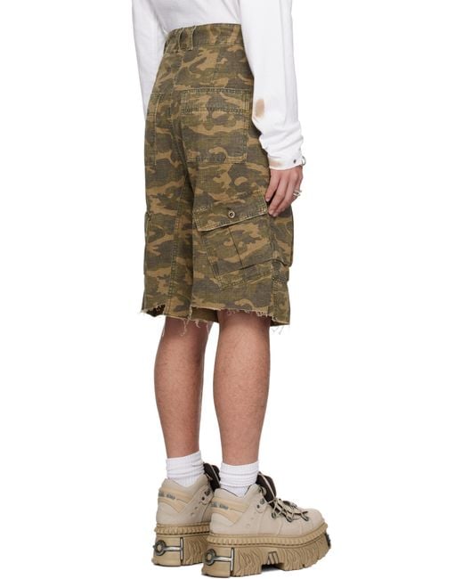 メンズ we11done カーキ Camo Vintage ショートパンツ Green