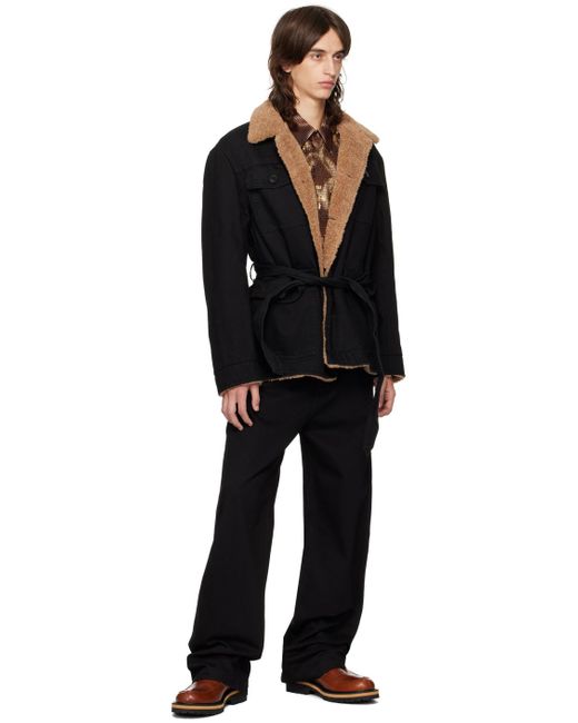 Dries Van Noten Belted Denim Jacket in Black for Men Lyst Canada