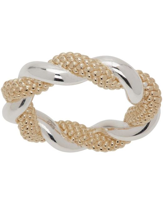 Bottega Veneta Metallic Gold & Silver Twist Ring for men