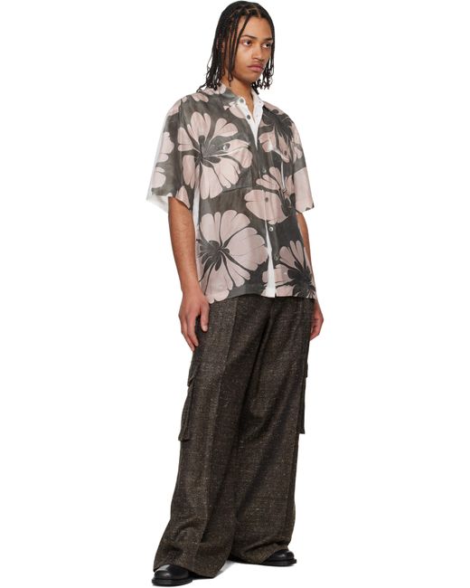 メンズ Dries Van Noten グレー＆ホワイト Dessin プリントシャツ Black