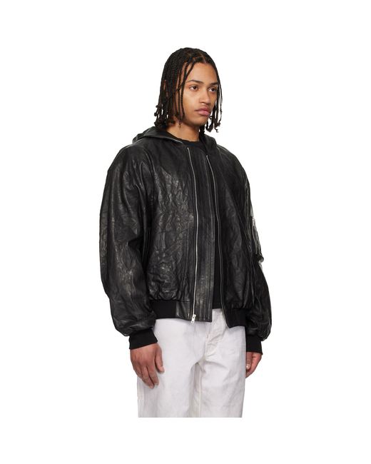 ALEXANDER DIGENOVA Black Leather Hooded Jacket for men