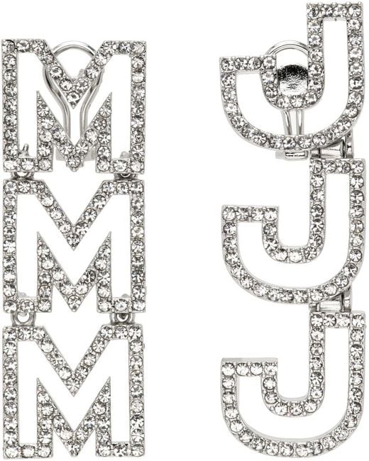 Marc Jacobs Metallic Silver Mj Logo Crystal Earrings