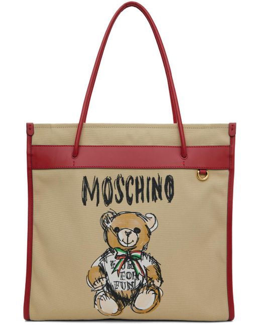 Moschino Multicolor Beige Drawn Teddy Bear Canvas Shopper Tote