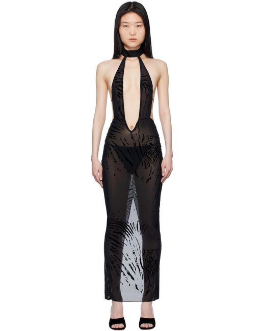 POSTER GIRL Black Bare Zebra Print Maxi Dress