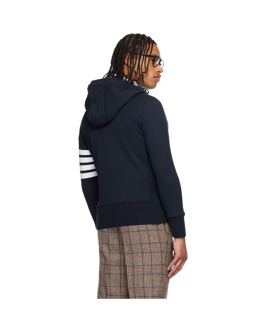 Thom Browne Blue Classic Loopback 4-Bar Full Zip Hoodie for men