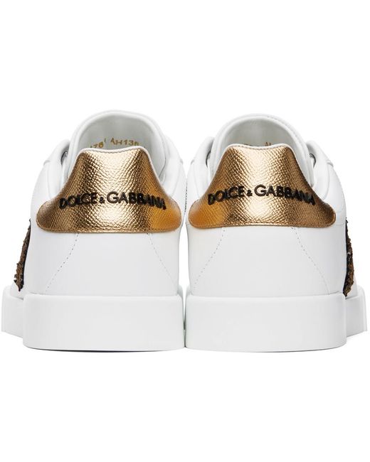 Dolce & Gabbana Black Dolce&gabbana White Calfskin Nappa Portofino Sneakers for men
