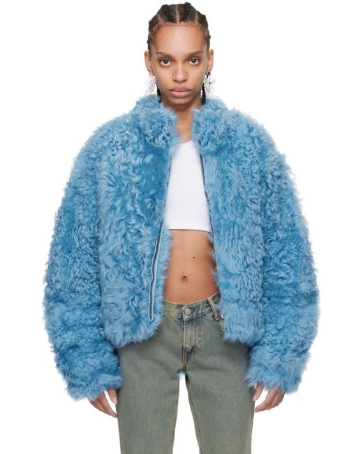 ERL Blue Stand Collar Shearling Jacket