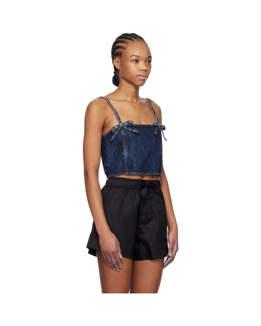 Ganni Black Crinkled Future Denim Strap Top