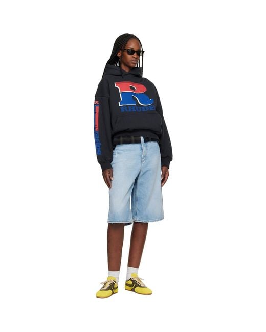 Rhude Blue Split Petrol Logo Hoodie