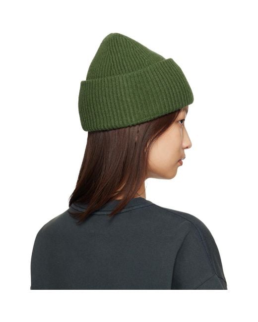 Acne Green Face Logo Beanie