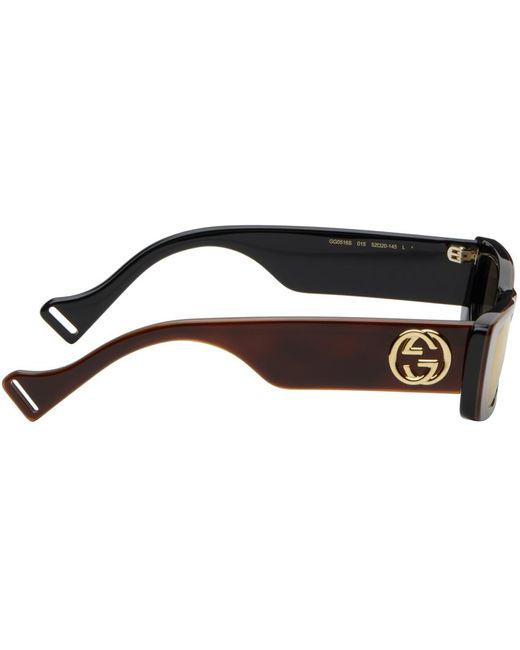 Gucci Black Tortoiseshell Rectangular Sunglasses