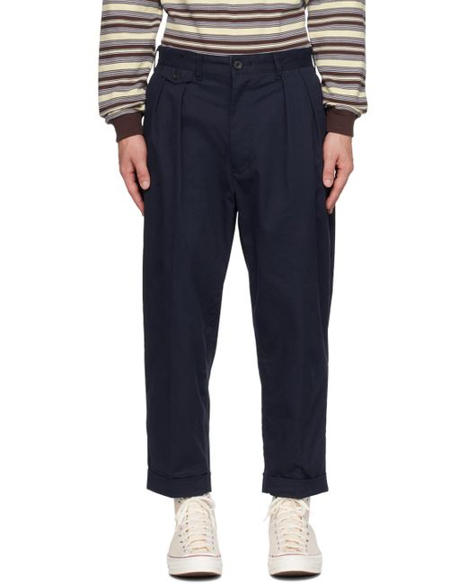 Beams Plus Blue Pleated Trousers for men