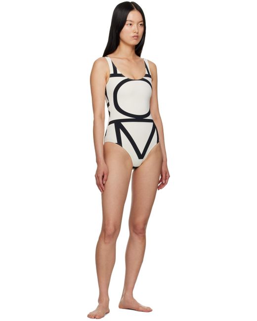 Totême  Toteme Off-white & Black Monogram One-piece Swimsuit