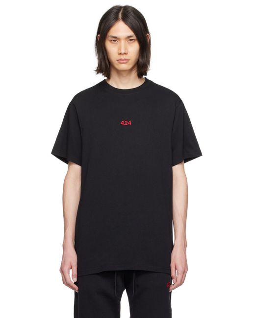 424 Black Embroide T-shirt for men
