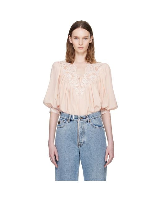 Chloé Blue Fluid Puff-Sleeve Blouse