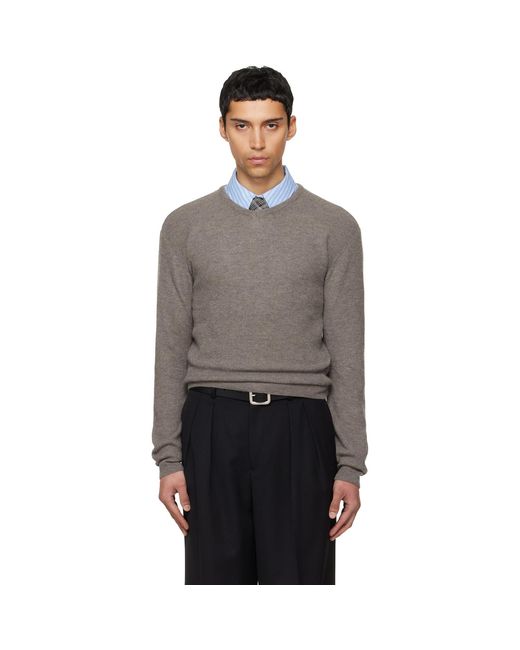 TONYWACK Black Taupe Superfine Wool Commando V-Neck Knit Sweater for men