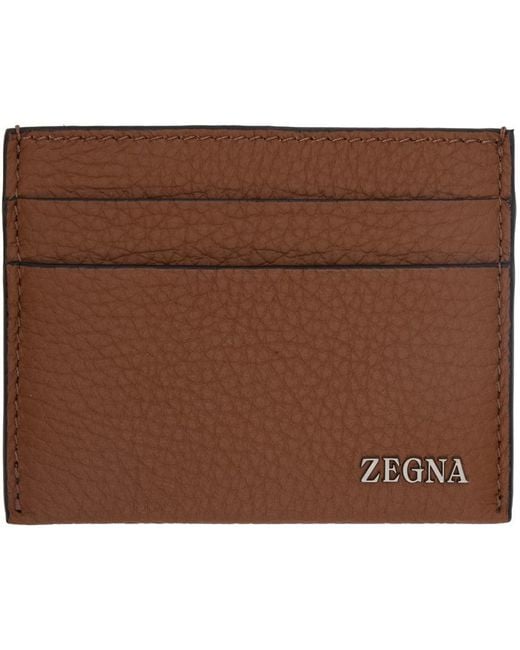 Zegna Brown Simple Card Holder for men