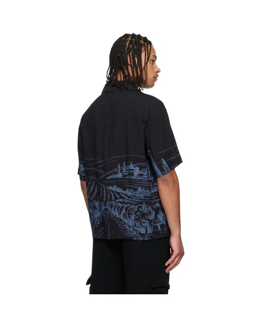 HUGO Black Oversized-Fit Statement Print Shirt for men